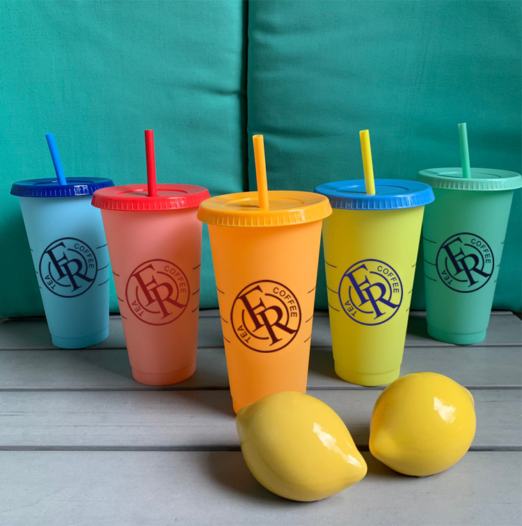 Customized 24 Ounce Plastic Tumbler With Lid and Straw. Cold Cup